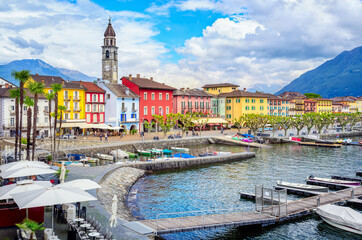 Ascona village on lake Lago Maggiore , Locarno, Switzerland