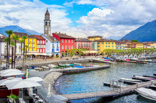 Ascona village on lake Lago Maggiore , Locarno, Switzerland