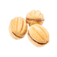 oreshki cookie isolated on white background. walnut shaped cakes fillings condensed milk cut out