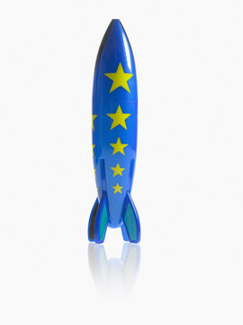 Studio shot of model of missile