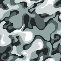 Camouflage texture seamless pattern with curve spots. Abstract military endless camo background for fabric and fashion textile print. Vector illustration.
