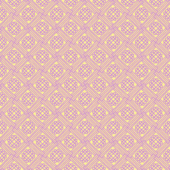 seamless pattern with drawn folk style ornaments and flowers in light yellow and purple colors, vector