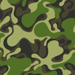 Camouflage texture seamless pattern with curve spots. Abstract military endless camo background for fabric and fashion textile print. Vector illustration.