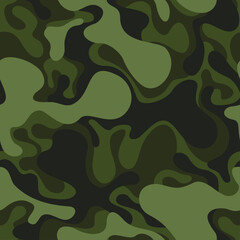 Camouflage texture seamless pattern with curve spots. Abstract military endless camo background for fabric and fashion textile print. Vector illustration.