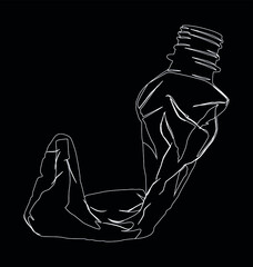 garbage bottle white on black background