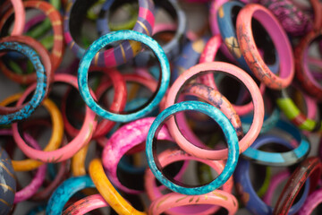 Closeup of colorful bangles sold as souvenir