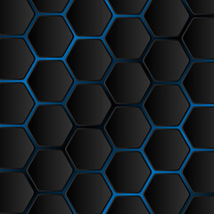 Blue light hexagons black concept vector abstract
