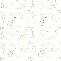 Fototapeta premium Seamless watercolor pattern with floral gold pollen, abstract gold swirls on a white background.