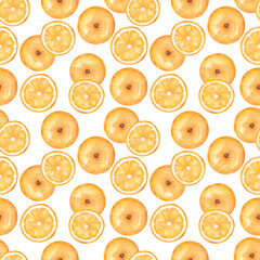 Hand drawn watercolor  orange seamless pattern.Tangerine repeat paper.Fruit pattern.Organic food.