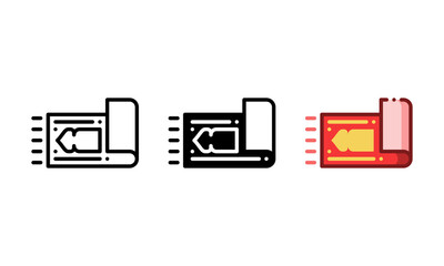 Prayer mat icon. With outline, glyph, and filled outline styles