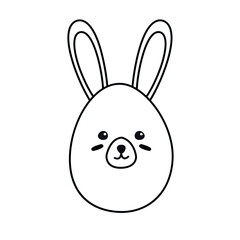 Vector flat easter egg with rabbit ears and face isolated on white background