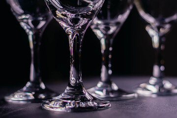crystal goblet with black background and side light