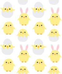Vector seamless pattern of hand drawn flat doodle easter chicks isolated on white background