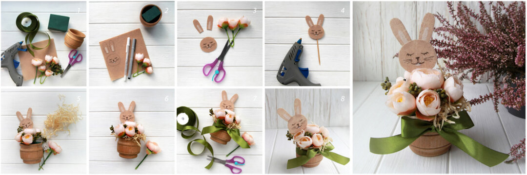 DIY concept. Decorate the composition with decorative wood filler.  Step by step photo instruction.