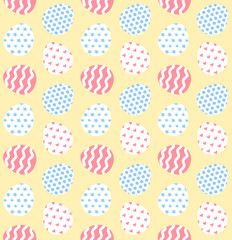 Vector seamless pattern of flat cartoon easter eggs isolated on yellow background