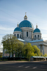 View of Trinity-Izmailovsky Cathedral in Saint Petersburg Russia on a sunny day