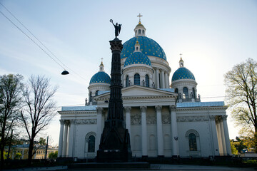 View of Trinity-Izmailovsky Cathedral in Saint Petersburg Russia on a sunny day
