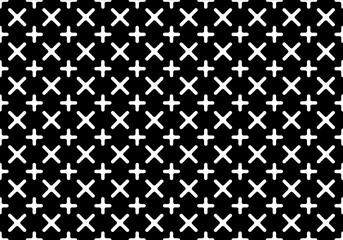 Seamless of x and plus symbol of geometric pattern. Design grid white on black background. Design print for illustration, texture, material, wallpaper, background.