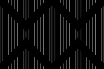 Vertical stripes of geometric pattern. Design rhombus lines of white on black background. Design print for illustration, texture, material, wallpaper, background.