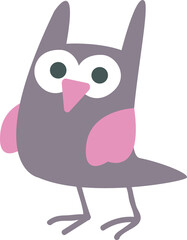 Clipart Cute funny gray minimalistic owl. Children's print with a bird owl. Print for the children's room. Pastel color. Retro style. Decor for decoration. Vector illustration in cartoon style.