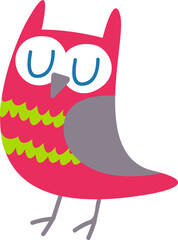 Clipart Cute funny bright red sleepy owl. Children's print with a bird owl. Print for the children's room. Pastel color. Retro style. Decor for decoration. Vector illustration in cartoon style.