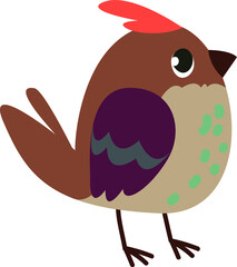 Clipart bird siskin brown. Retro style. Decor for decoration. Vector illustration in cartoon style.