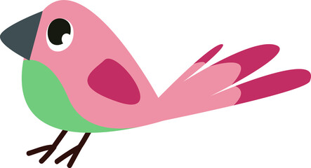 Clipart bird pink flies. Retro style. Decor for decoration. Vector illustration in cartoon style.