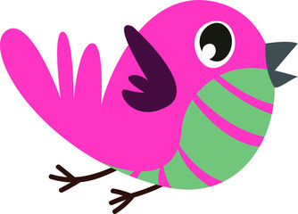 Clipart bird pink flies. Retro style. Decor for decoration. Vector illustration in cartoon style.