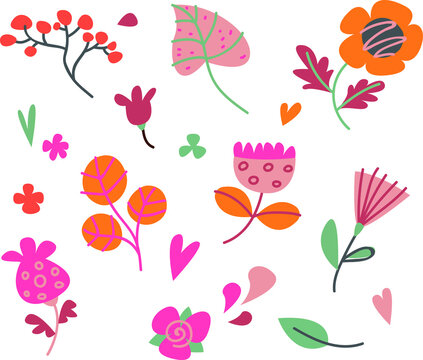 Clipart set of decor flowers plants. Retro style. Decor for decoration. Vector illustration in cartoon style.
