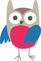 Clipart Cute funny gray with a red belly owl. Children's print with a bird owl. Print for the children's room. Pastel color. Retro style. Decor for decoration. Vector illustration in cartoon style.