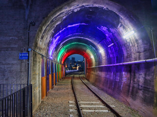 Night view of Haeundae Beach Train, Busan, South Korea, Asia.