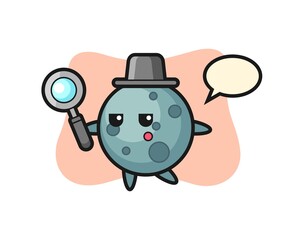 Asteroid cartoon character searching with a magnifying glass