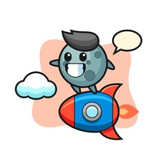 Asteroid mascot character riding a rocket