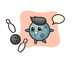 Character cartoon of asteroid is playing bowling