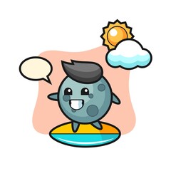 Illustration of asteroid cartoon do surfing on the beach