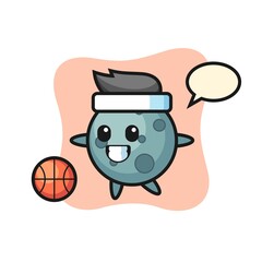 Obraz premium Illustration of asteroid cartoon is playing basketball
