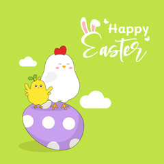 Obraz premium Happy Easter with chicks in egg shells