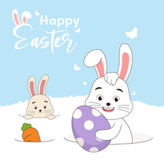Easter background with rabbit hugging egg