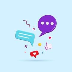 Abstract social media and technology with modern trendy color icons 3d vector illustration.