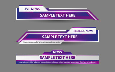 Obraz premium Set collection vector of Broadcast News Lower Thirds Template layout design banner for bar Headline news title, sport game in Television, Video and Media Channel