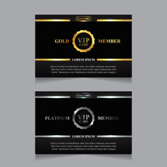 Vector VIP golden and platinum card. Black geometric pattern background with premium design. Luxury and elegant graphic template layout for vip member