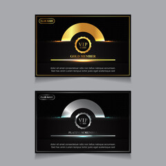 Vector VIP golden and platinum card. Black geometric pattern background with premium design. Luxury and elegant graphic template layout for vip member