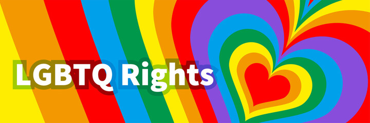 Rainbow colored multiple Heart background - Included words "LGBTQ Rights"