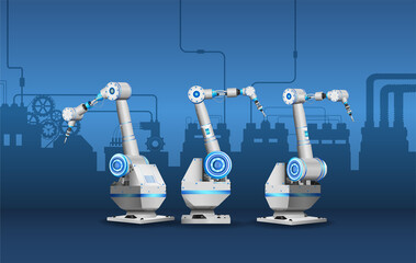 white robot welders in factory