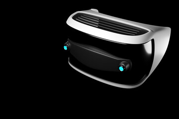 3d illustration of optical head display or virtual reality glasses under non-new white light on black background