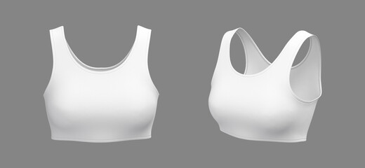 Women’s sports bra mockup in front and side views, design presentation for print, 3d illustration, 3d rendering