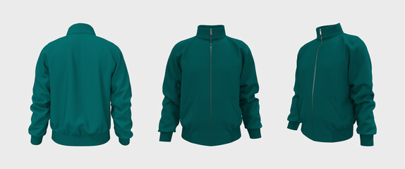 Blank tracksuit jacket mockup, 3d illustration, 3d rendering