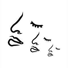 Abstract three face art lane drawing. Vector ilustration for T-shirt. 