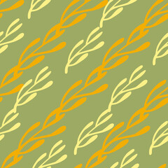 Decorative seamless pattern with orange colored branches silhouettes. Pale tones botanic artwork.