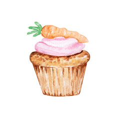 Watercolor Easter sweets, pastries. Cupcake
